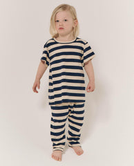 Tees & Sweats | Kids The Great. The Little Boxy Crew. Novelty Navy And Cream Scholar Stripe