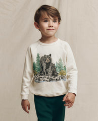 Tees & Sweats | Kids The Great. The Little College Sweatshirt. Graphic Washed White With Black Bear