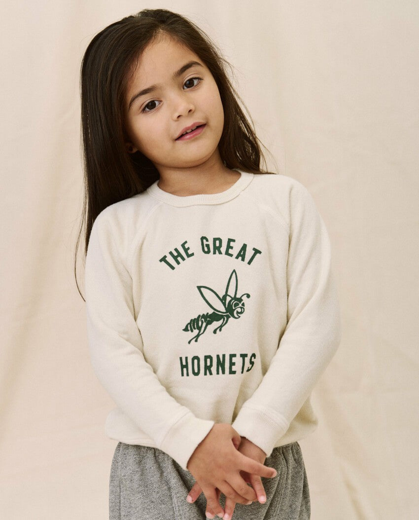 Tees & Sweats | Kids The Great. The Little College Sweatshirt. Graphic Washed White With Hornet Gra