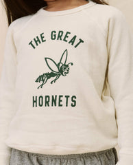 Tees & Sweats | Kids The Great. The Little College Sweatshirt. Graphic Washed White With Hornet Gra