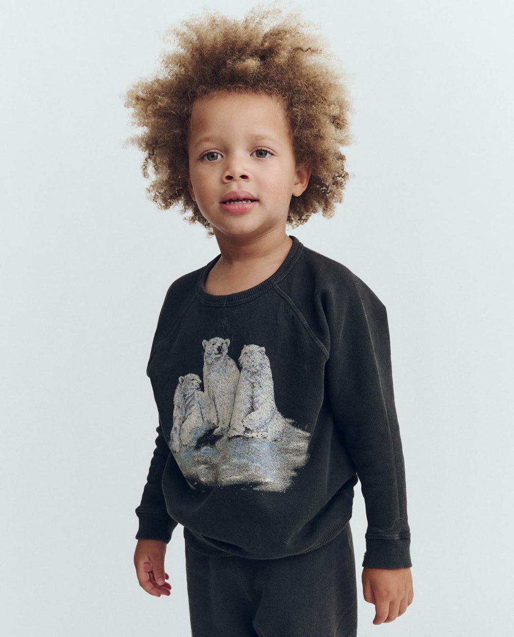 Tees & Sweats | Kids The Great. The Little College Sweatshirt. Washed Black With Polar Bear Graphic