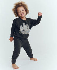 Tees & Sweats | Kids The Great. The Little College Sweatshirt. Washed Black With Polar Bear Graphic