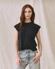 Tees | Women The Great. The Peak Shoulder Tee. Almost Black