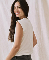 Tees | Women The Great. The Peak Shoulder Tee. Washed White