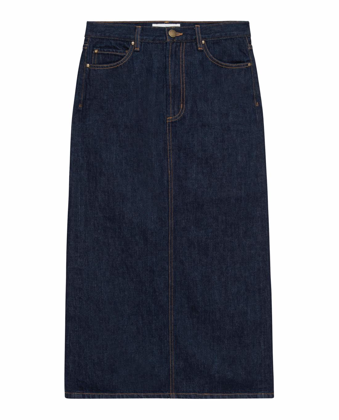 Denim | Women The Great. The Column Skirt. Midnight Rinse