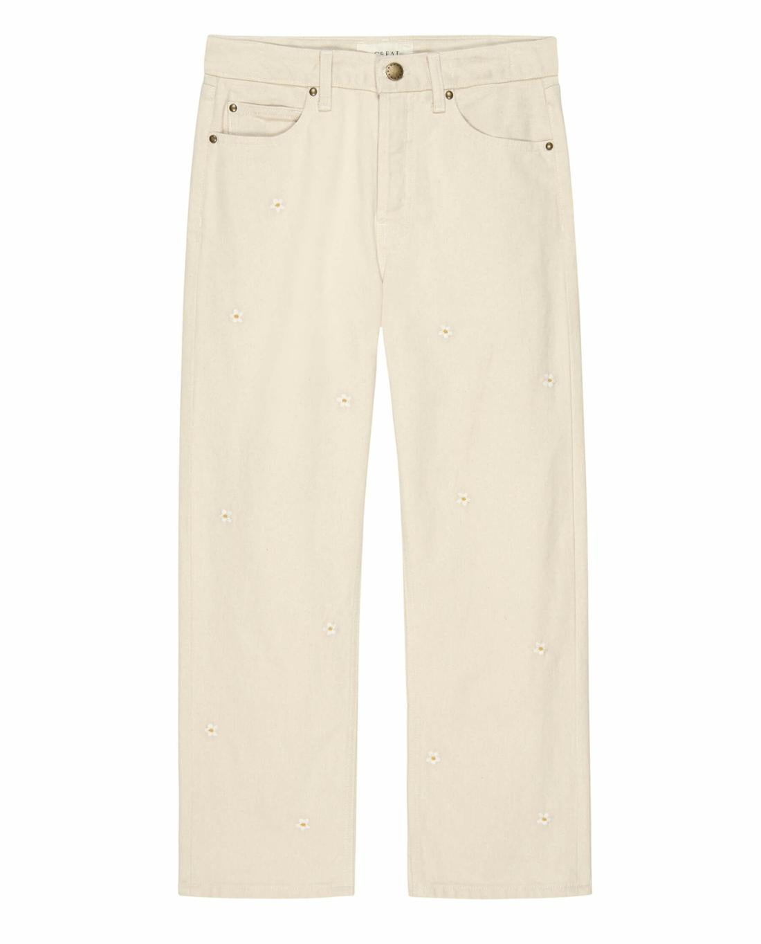 Denim | Women The Great. The Embroidered Daisy Wayne Jean.. Natural With Embroidered Daisies