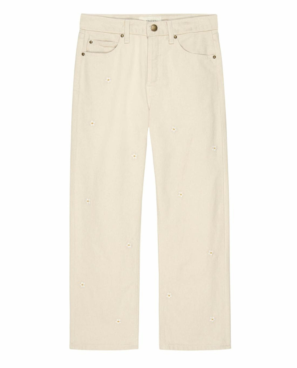 Denim | Women The Great. The Embroidered Daisy Wayne Jean.. Natural With Embroidered Daisies