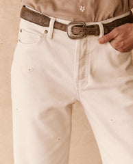 Denim | Women The Great. The Embroidered Daisy Wayne Jean.. Natural With Embroidered Daisies