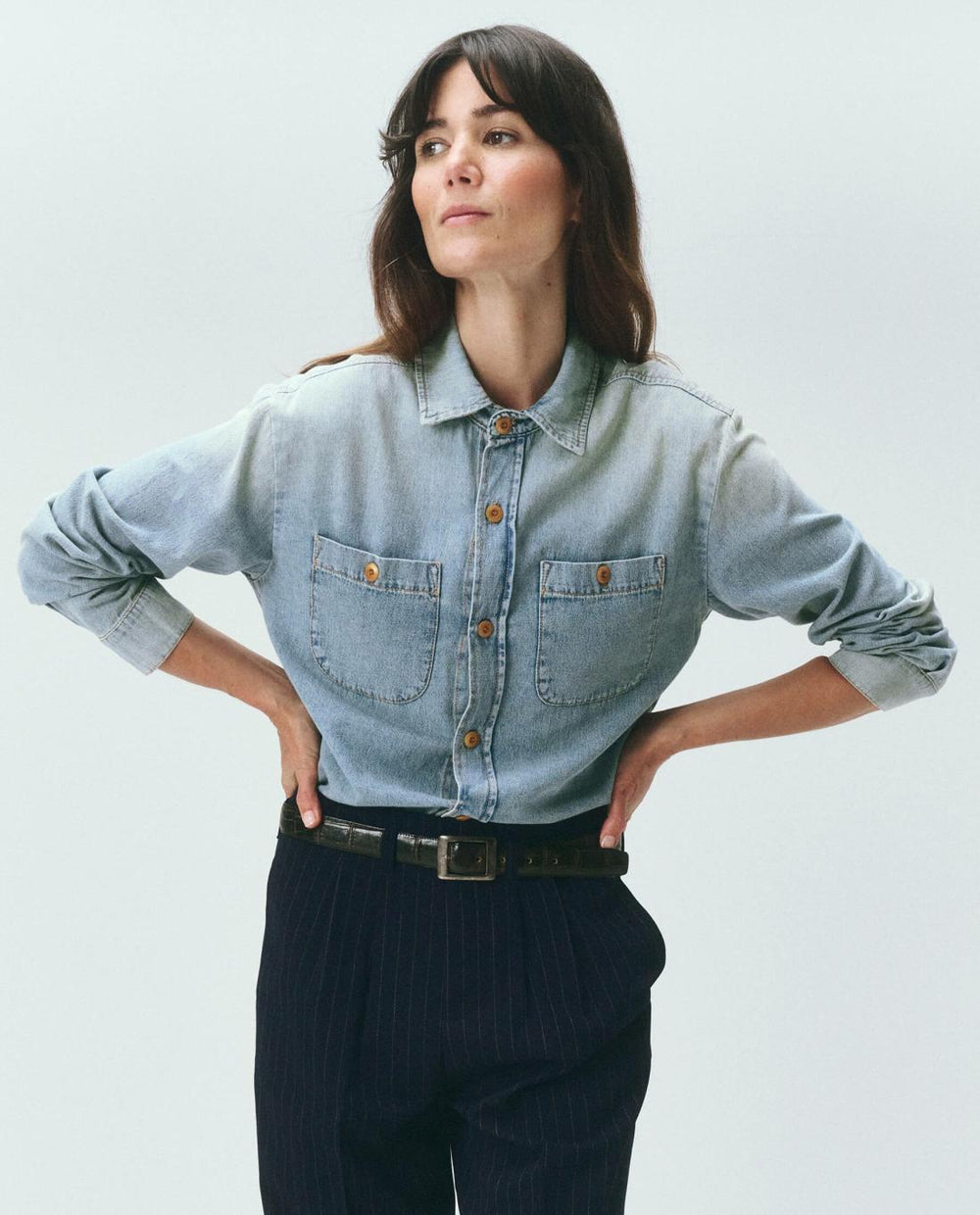 Denim | Women The Great. The Harbor Shirt. Asphalt Wash