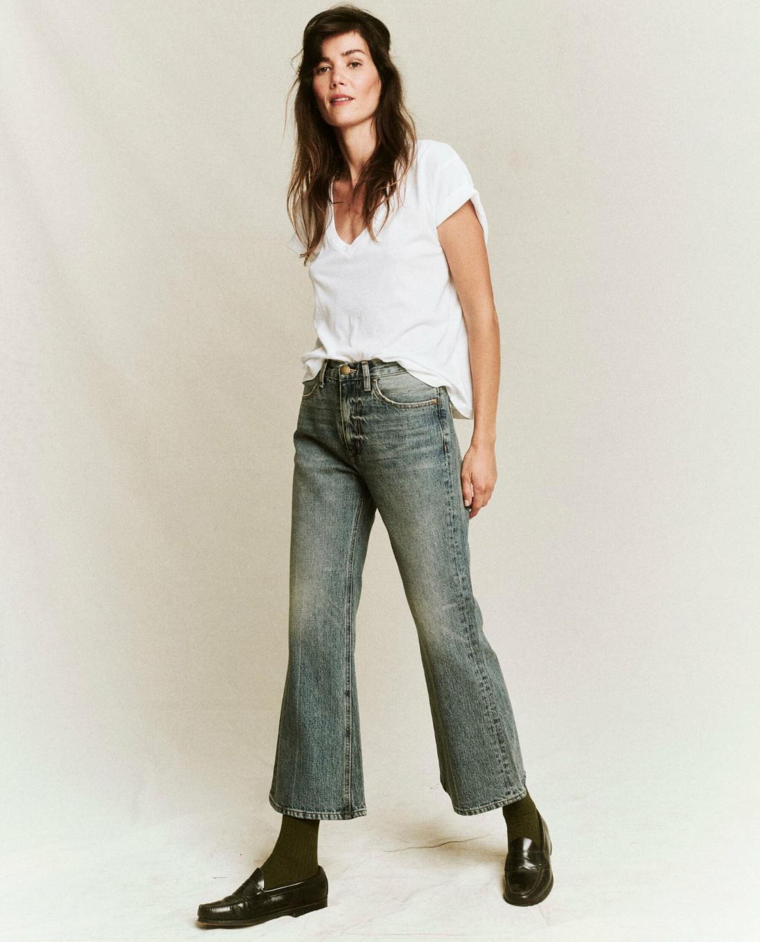 Denim | Women The Great. The Kick Bell Jean. Cliff Wash