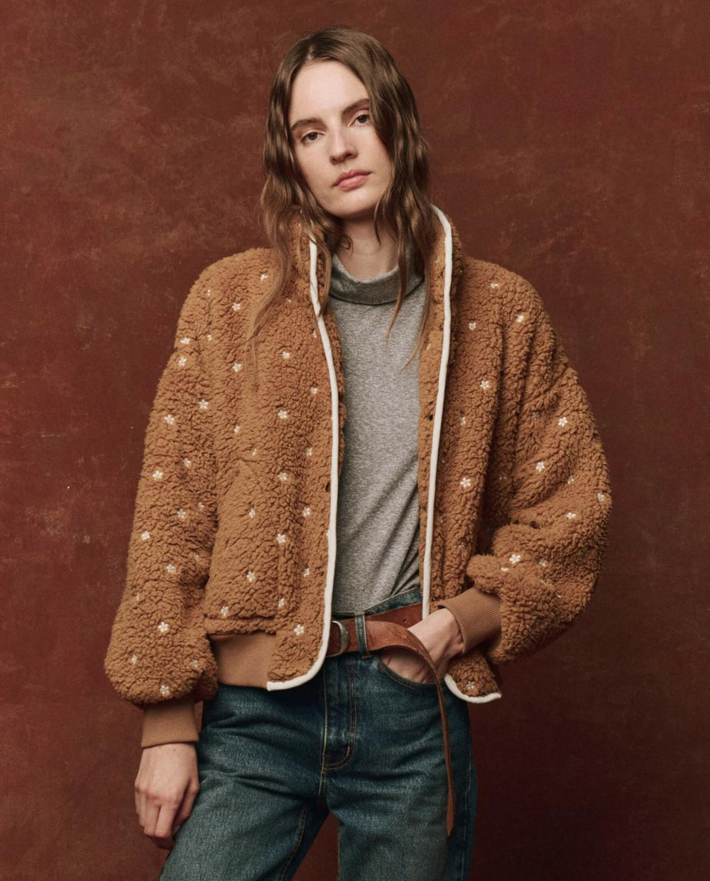 Jackets &amp; Outerwear | Women The Great. The Blackbird Jacket. Teddy With Cream Floral Embroidery