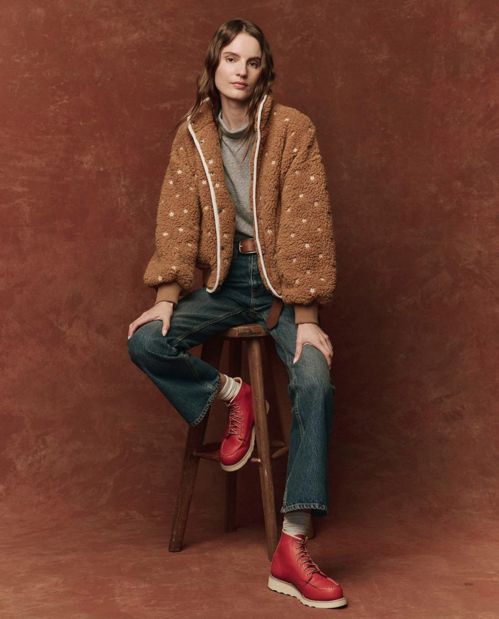 Jackets &amp; Outerwear | Women The Great. The Blackbird Jacket. Teddy With Cream Floral Embroidery