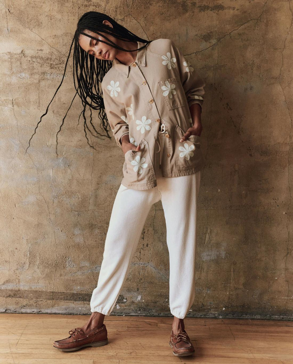 Jackets &amp; Outerwear | Women The Great. The Commodore Jacket With Daisy Stamp. Khaki With Daisy Stamp