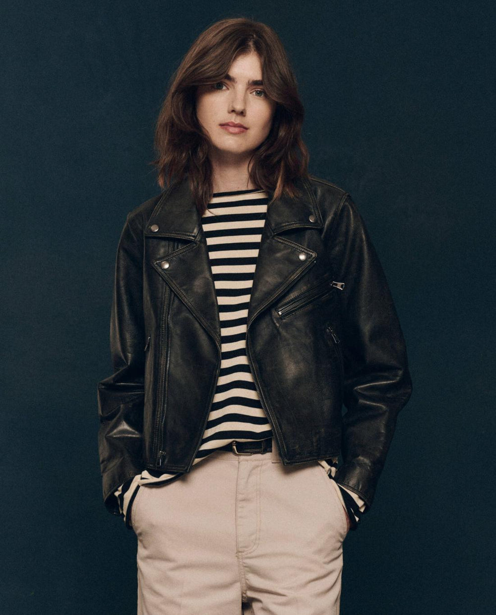 Jackets &amp; Outerwear | Women The Great. The Perfect Leather Jacket. Worn Black