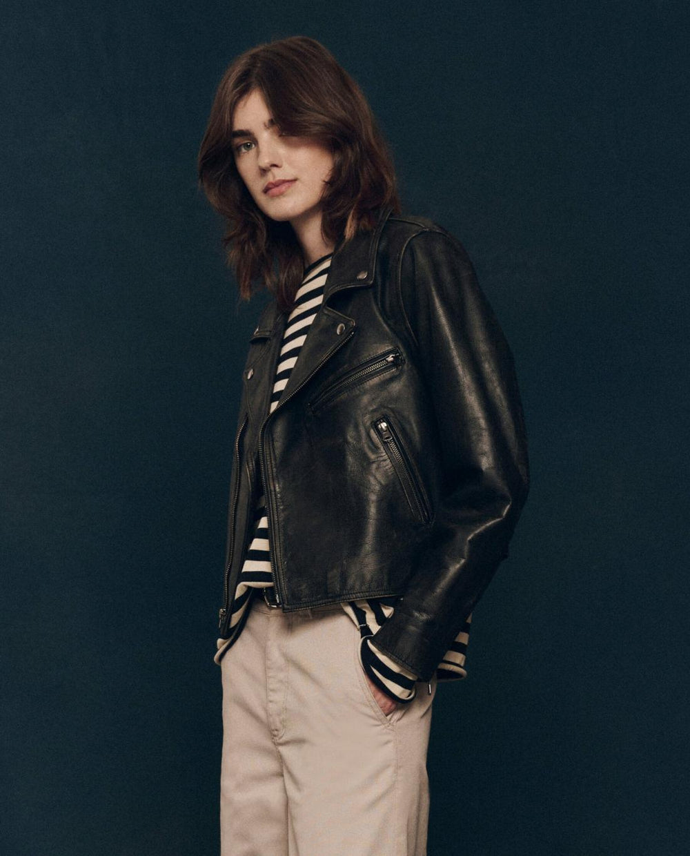 Jackets &amp; Outerwear | Women The Great. The Perfect Leather Jacket. Worn Black