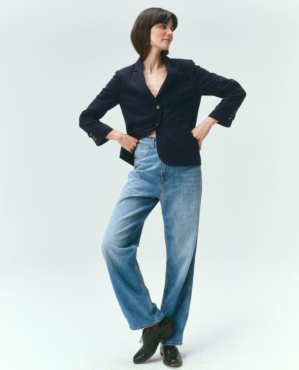 Jackets &amp; Outerwear | Women The Great. The Shrunken Blazer. Navy Pin Stripe