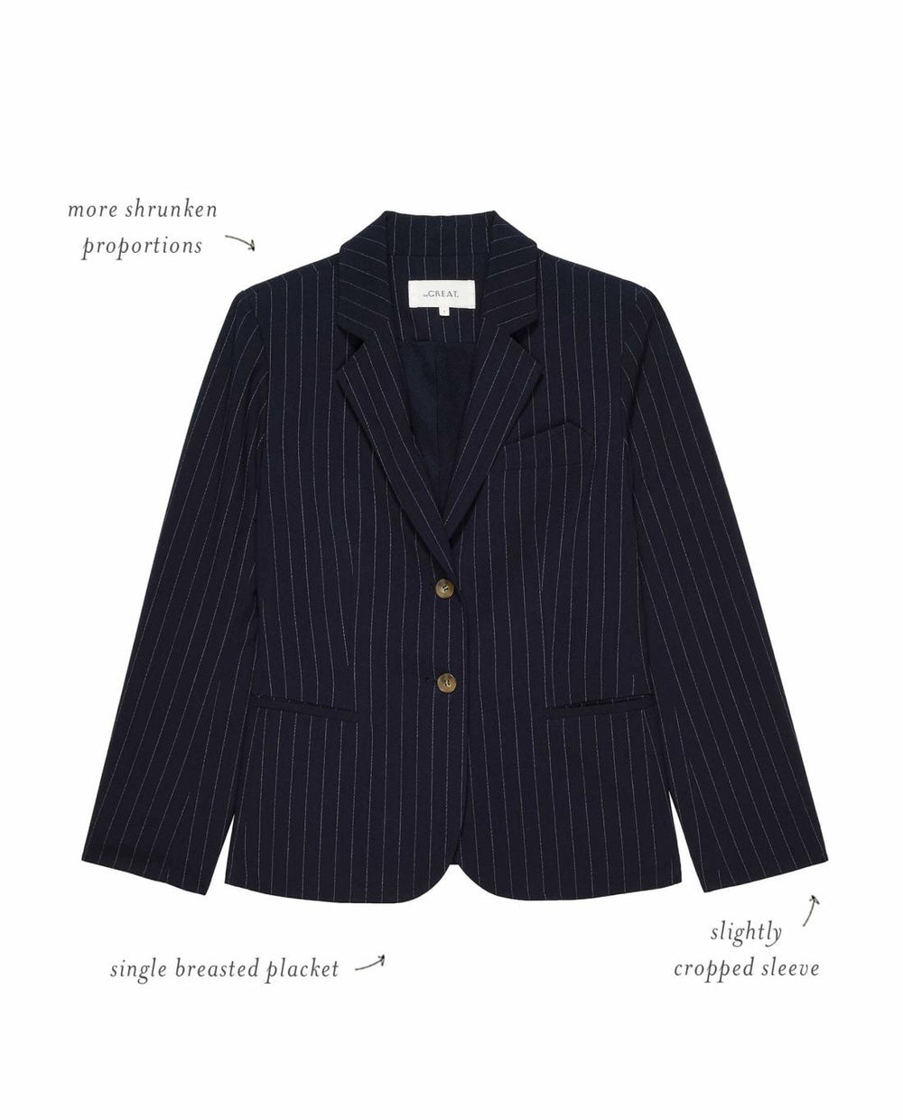 Jackets &amp; Outerwear | Women The Great. The Shrunken Blazer. Navy Pin Stripe