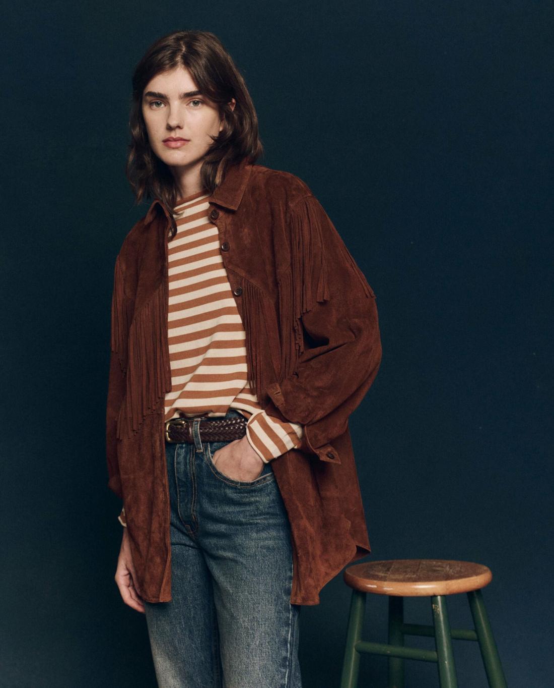 Jackets &amp; Outerwear | Women The Great. The Suede Fringe Shirt Jacket. Cognac
