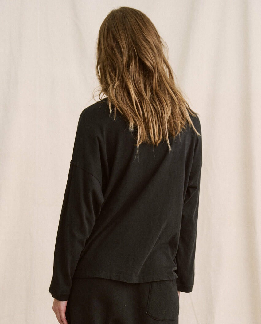 Long Sleeve Tees | Women The Great. The Shrunken Henley. Almost Black