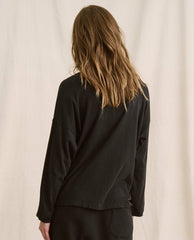 Long Sleeve Tees | Women The Great. The Shrunken Henley. Almost Black