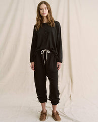 Long Sleeve Tees | Women The Great. The Shrunken Henley. Almost Black