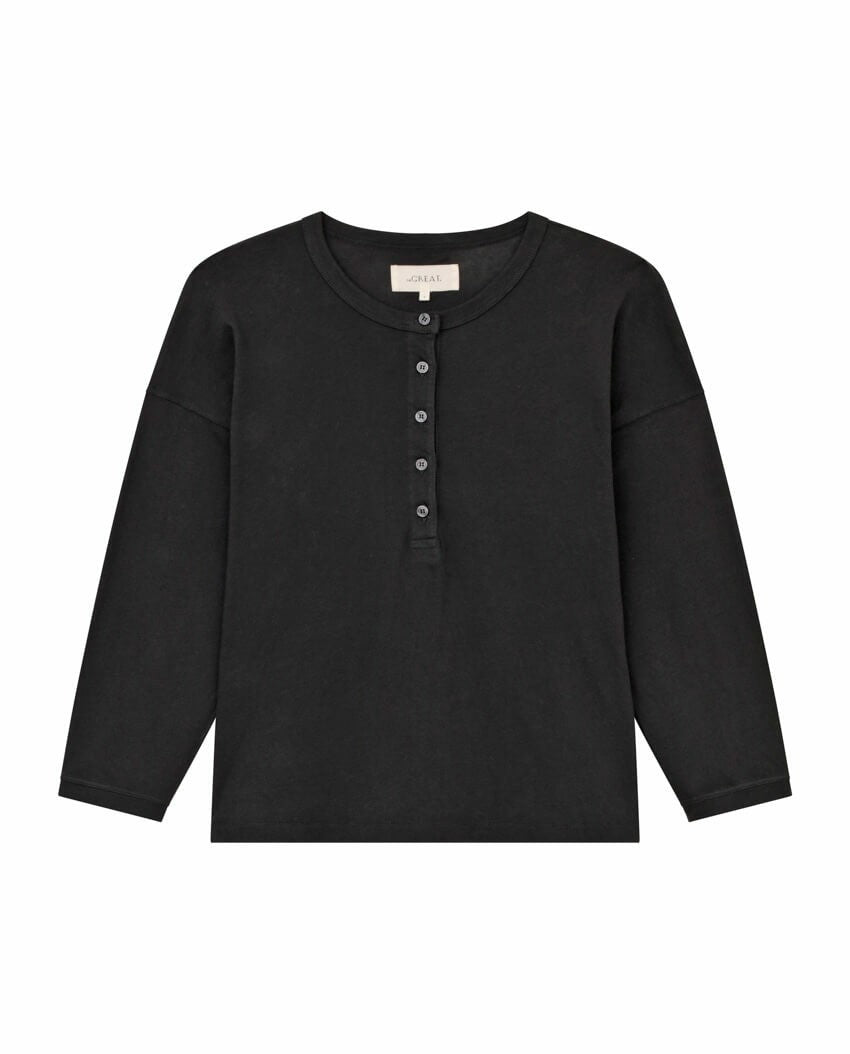 Long Sleeve Tees | Women The Great. The Shrunken Henley. Almost Black
