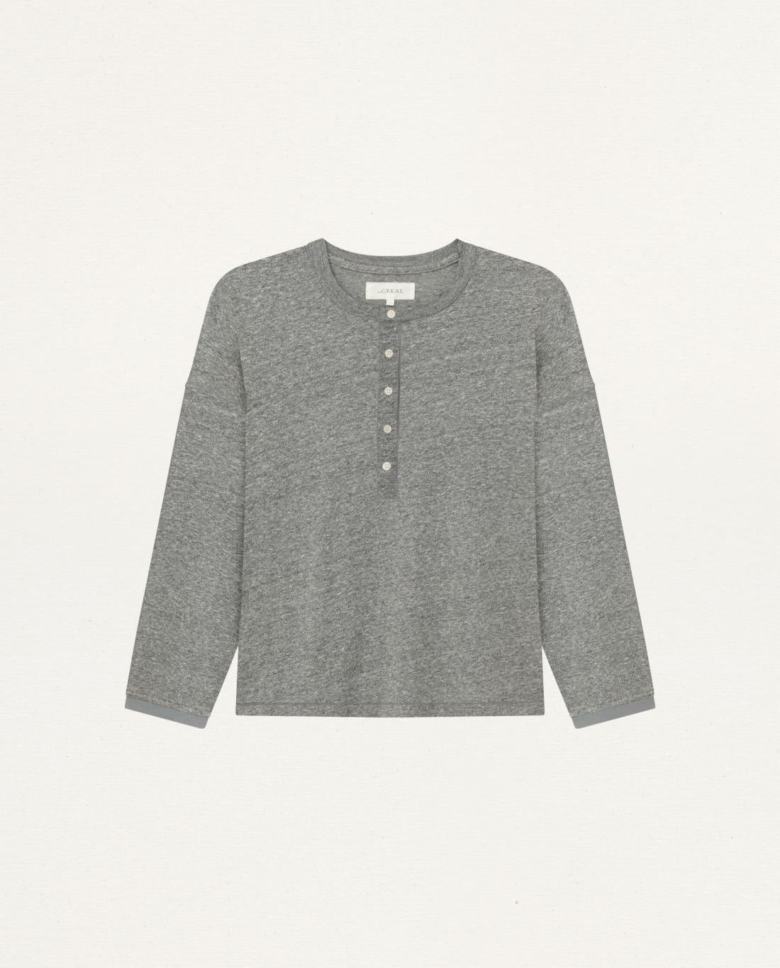 Long Sleeve Tees | Women The Great. The Shrunken Henley. Heather Grey