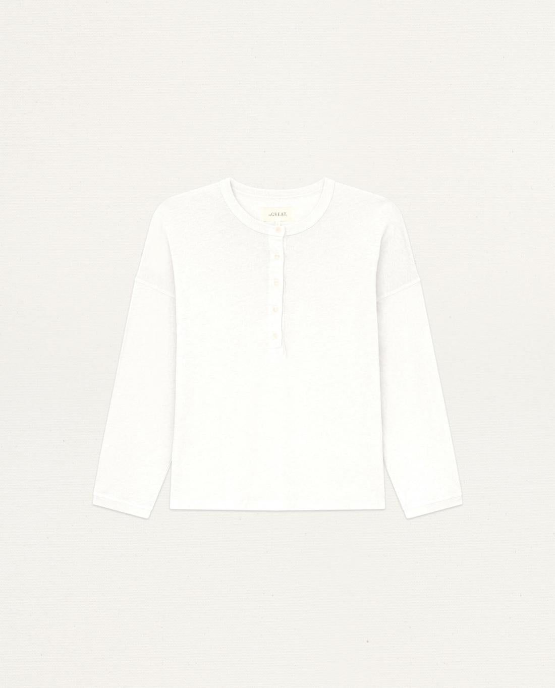 Long Sleeve Tees | Women The Great. The Shrunken Henley. True White