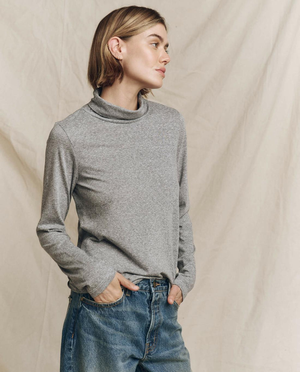Long Sleeve Tees | Women The Great. The Turtleneck. Heather Grey