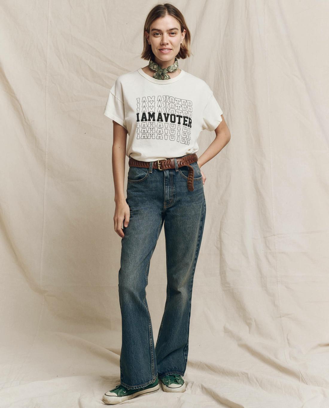 Novelty Tees &amp; Sweats | Women The Great. Limited Edition: The I Am A Voter Boxy Crew. Washed White