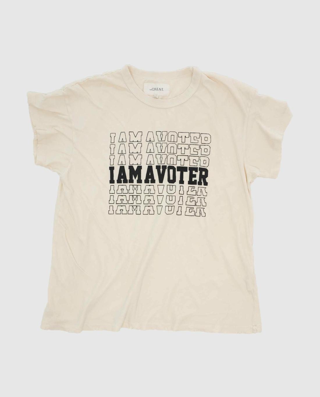 Novelty Tees &amp; Sweats | Women The Great. Limited Edition: The I Am A Voter Boxy Crew. Washed White