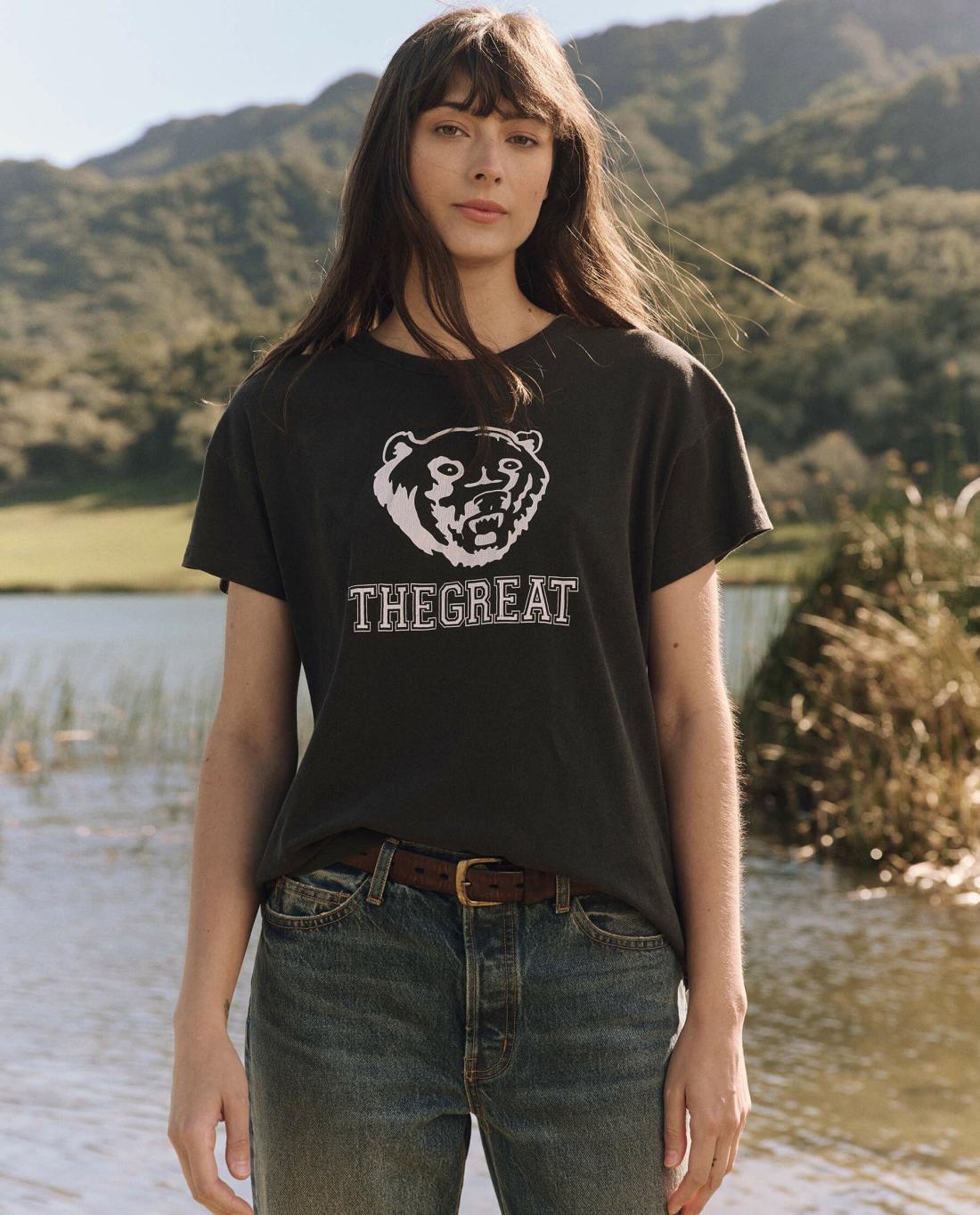 Novelty Tees &amp; Sweats | Women The Great. The Boxy Crew. Graphic Washed Black With Bear Graphic