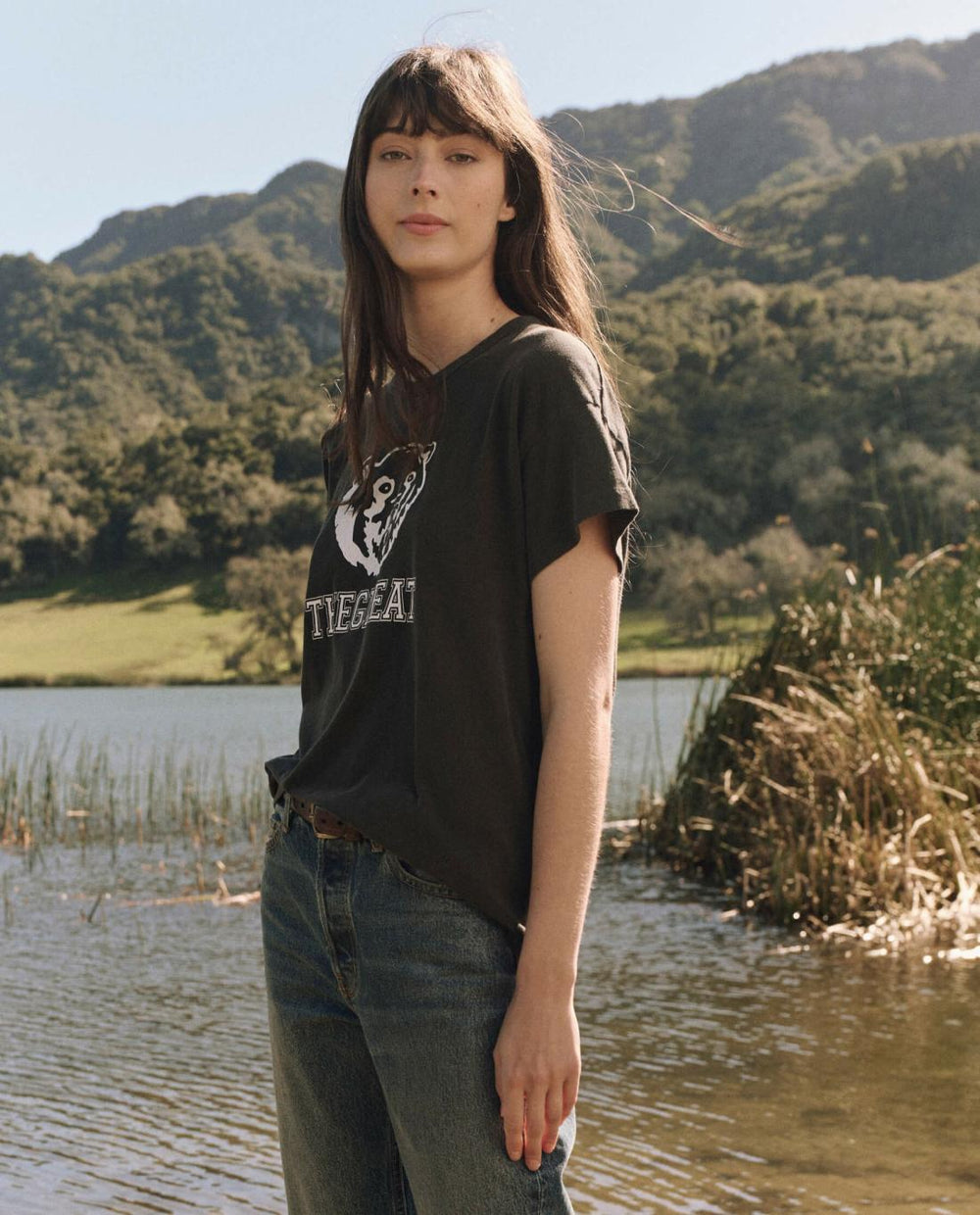 Novelty Tees &amp; Sweats | Women The Great. The Boxy Crew. Graphic Washed Black With Bear Graphic