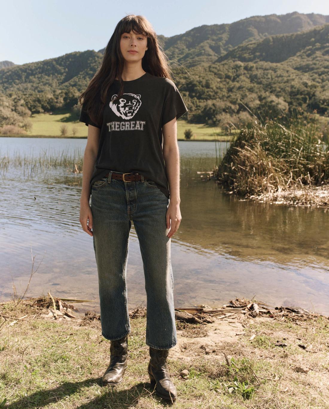 Novelty Tees &amp; Sweats | Women The Great. The Boxy Crew. Graphic Washed Black With Bear Graphic