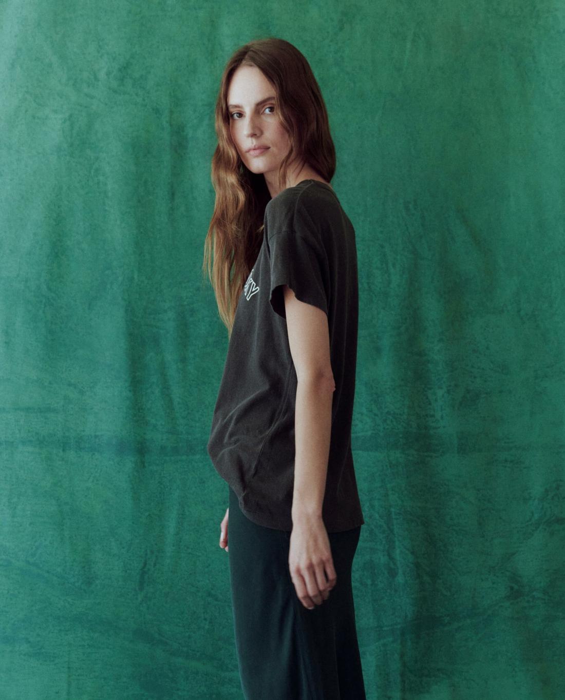 Novelty Tees &amp; Sweats | Women The Great. The Boxy Crew. Graphic Washed Black With Great Smoky Mountains Grap