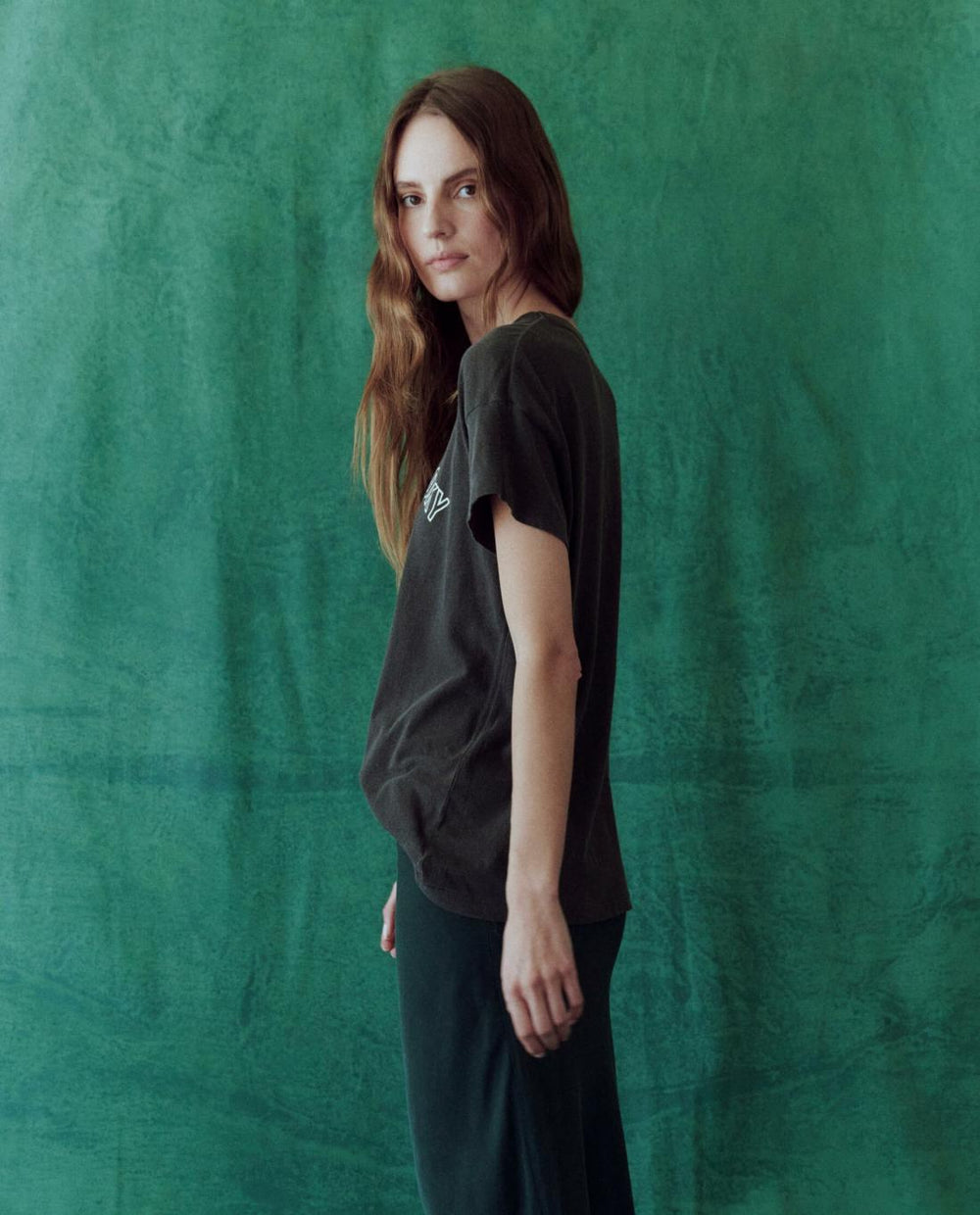 Novelty Tees &amp; Sweats | Women The Great. The Boxy Crew. Graphic Washed Black With Great Smoky Mountains Grap