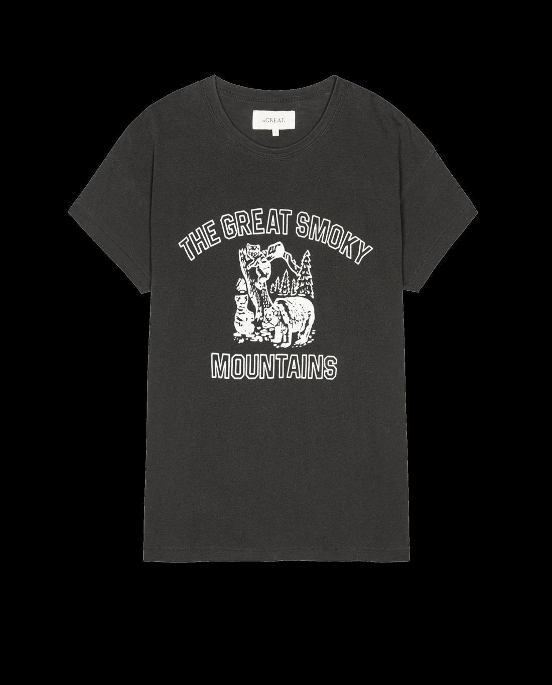 Novelty Tees &amp; Sweats | Women The Great. The Boxy Crew. Graphic Washed Black With Great Smoky Mountains Grap