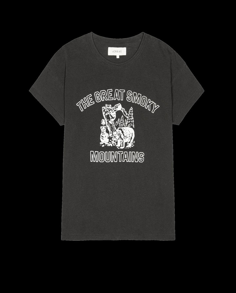 Novelty Tees &amp; Sweats | Women The Great. The Boxy Crew. Graphic Washed Black With Great Smoky Mountains Grap