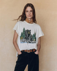Novelty Tees &amp; Sweats | Women The Great. The Boxy Crew. Graphic Washed White With Black Bear Graphic