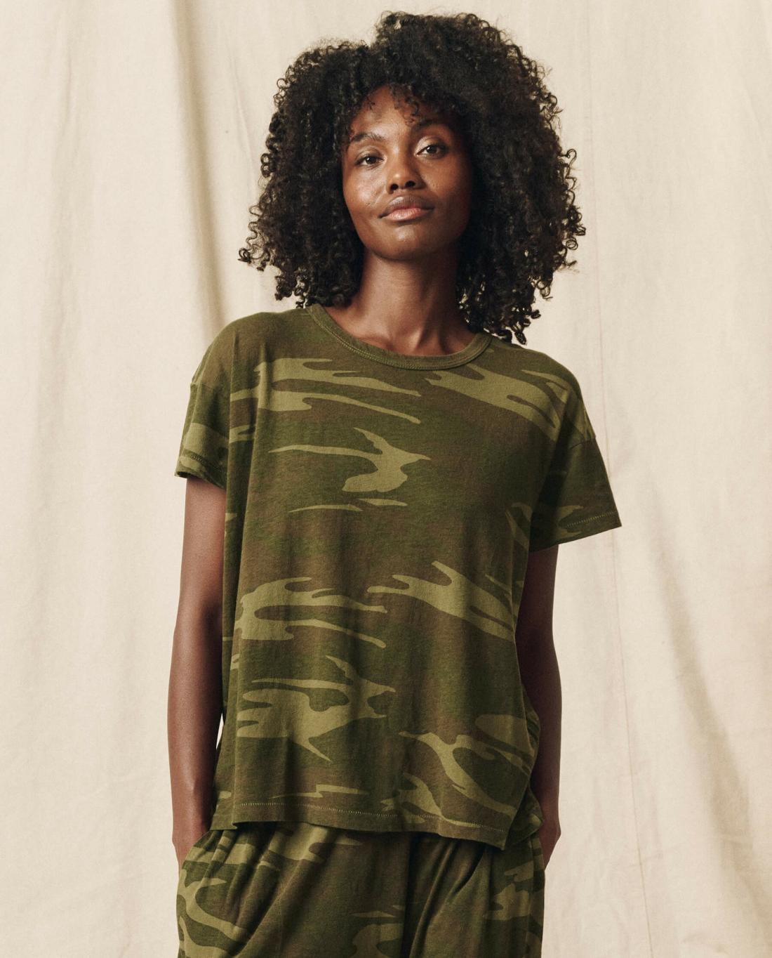 Novelty Tees &amp; Sweats | Women The Great. The Boxy Crew. Novelty Deep Woods Camo