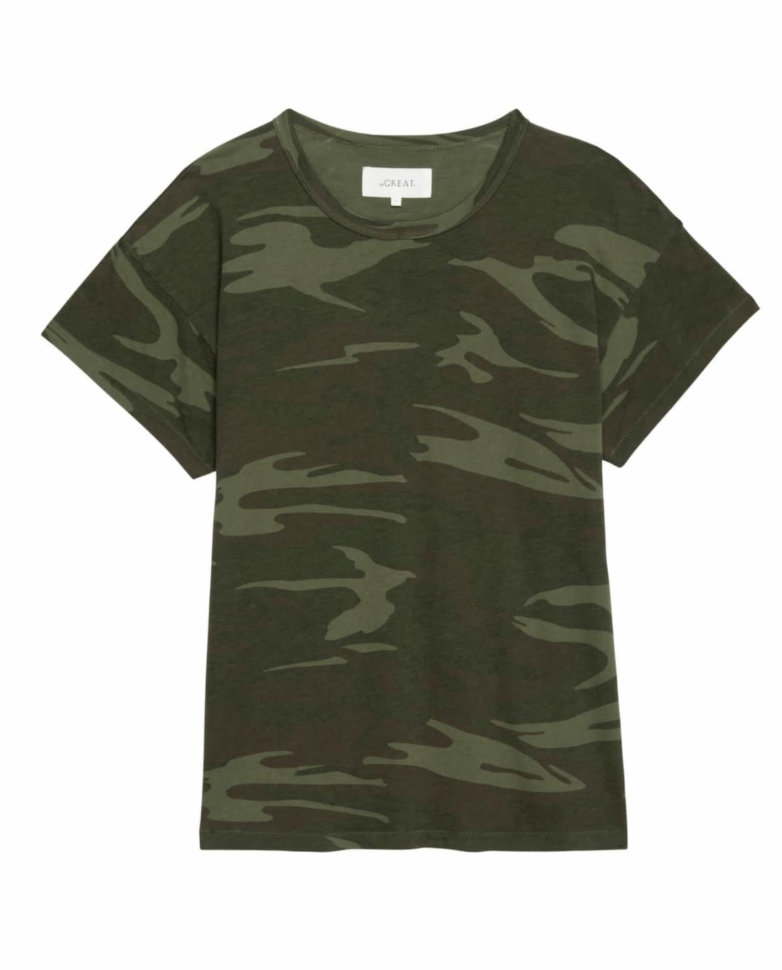 Novelty Tees &amp; Sweats | Women The Great. The Boxy Crew. Novelty Deep Woods Camo