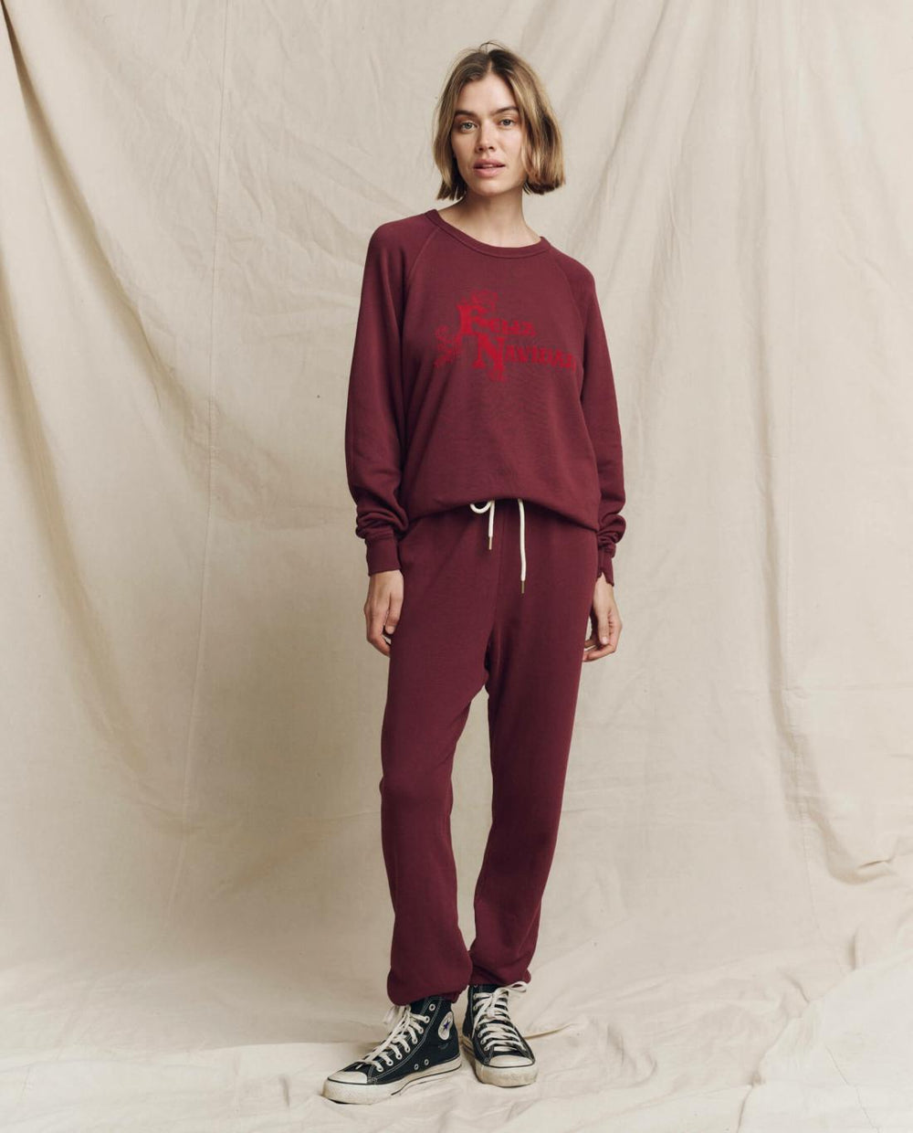 Novelty Tees &amp; Sweats | Women The Great. The College Sweatshirt. Graphic Mulled Wine With Feliz Navidad Grap