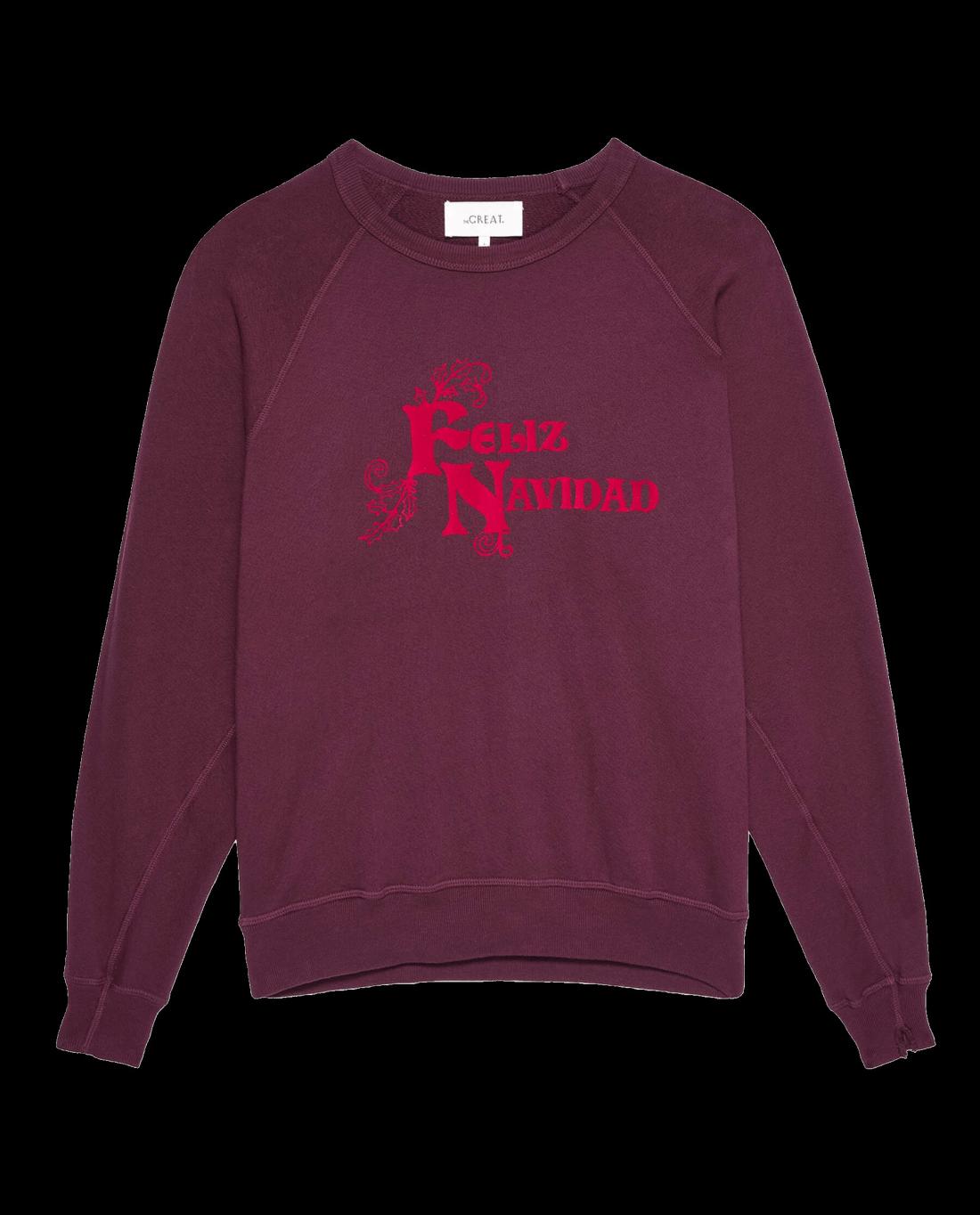 Novelty Tees &amp; Sweats | Women The Great. The College Sweatshirt. Graphic Mulled Wine With Feliz Navidad Grap