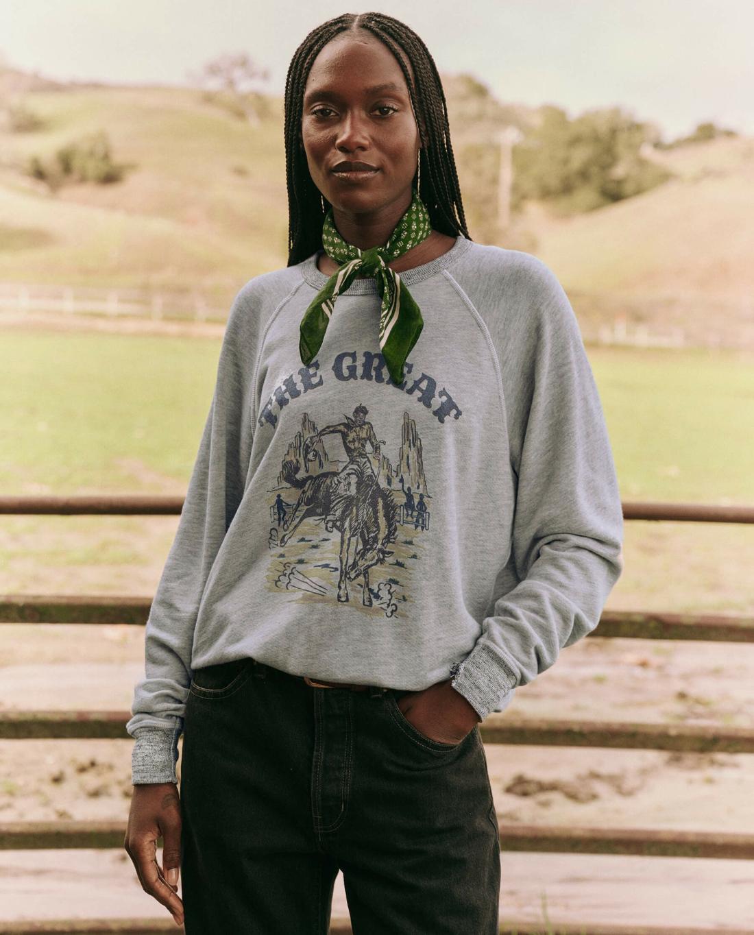 Novelty Tees &amp; Sweats | Women The Great. The College Sweatshirt. Graphic Soft Heather Grey With Rodeo Graphi