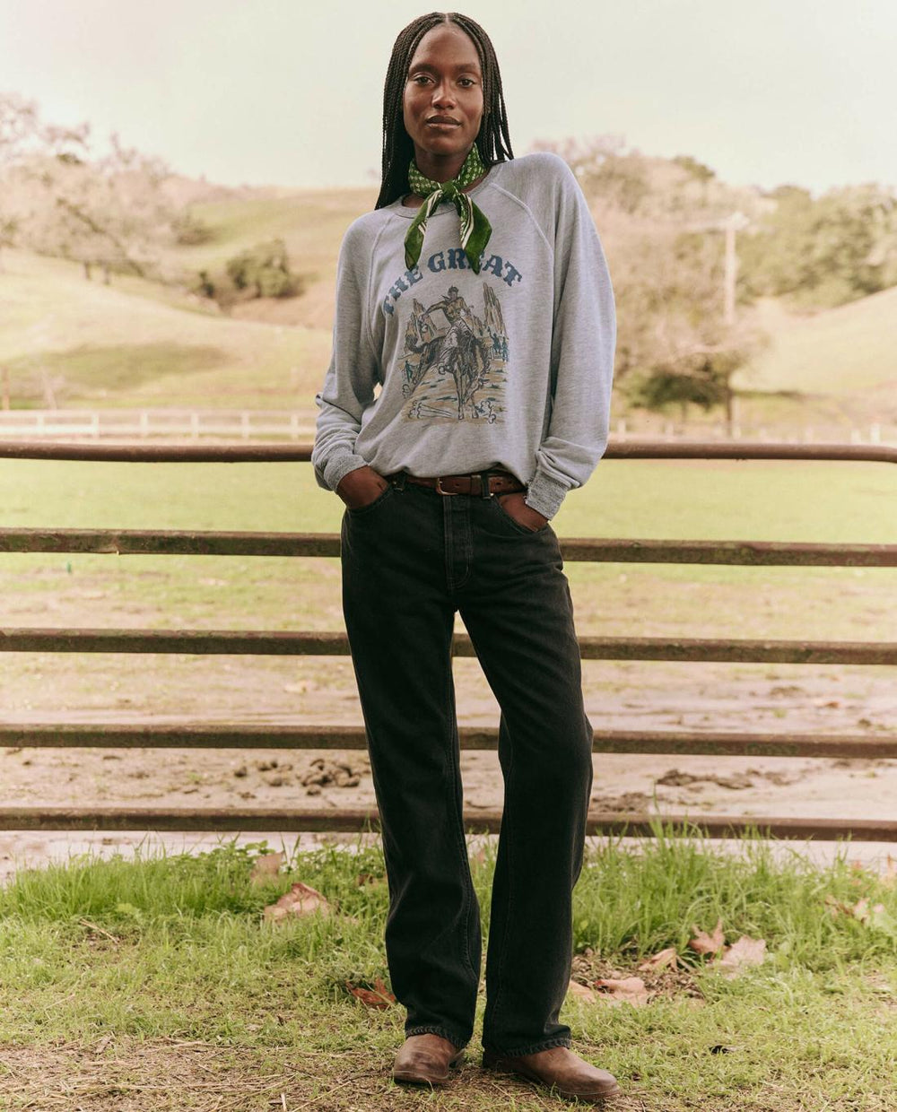 Novelty Tees &amp; Sweats | Women The Great. The College Sweatshirt. Graphic Soft Heather Grey With Rodeo Graphi