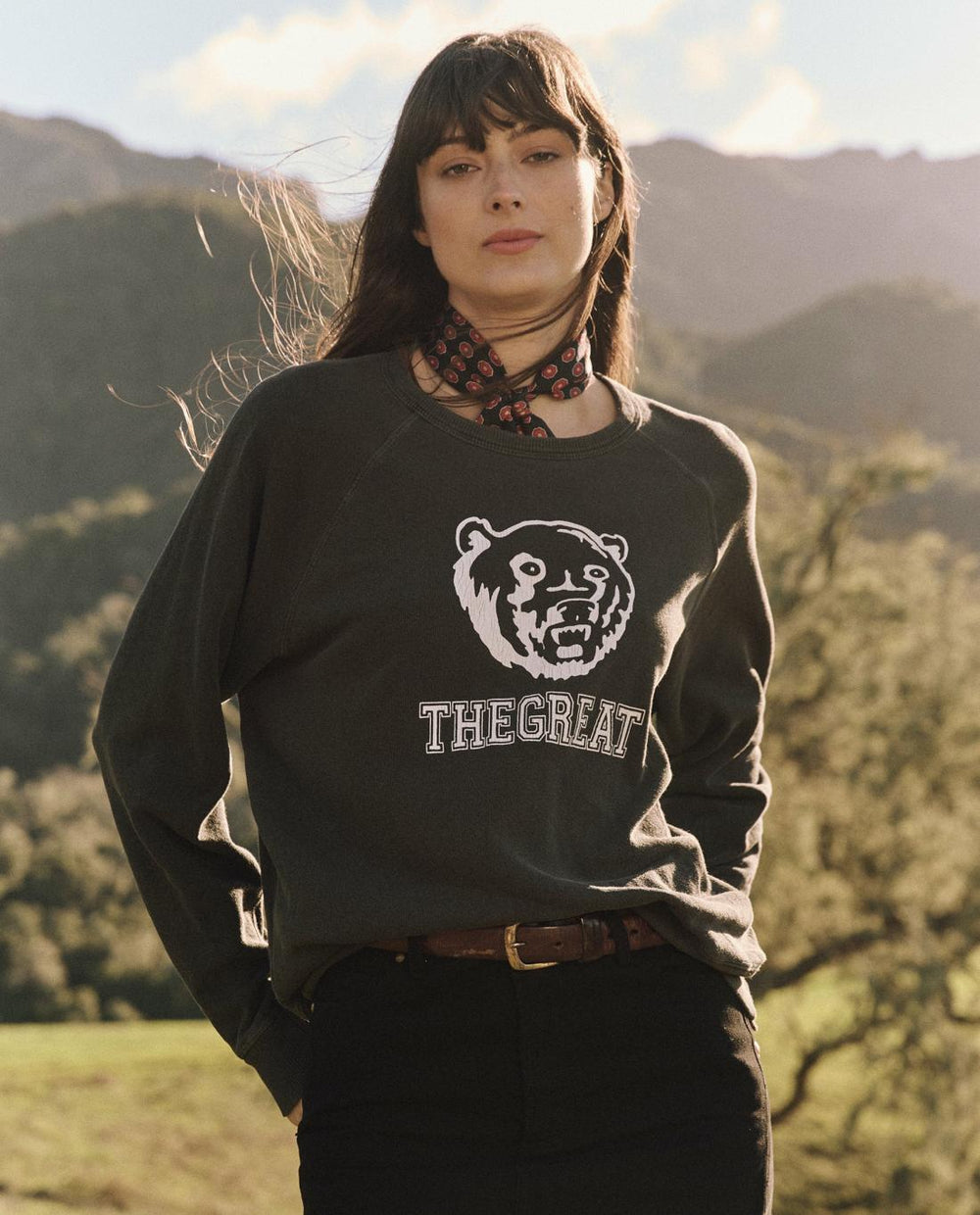Novelty Tees &amp; Sweats | Women The Great. The College Sweatshirt. Graphic Washed Black With Bear Graphic