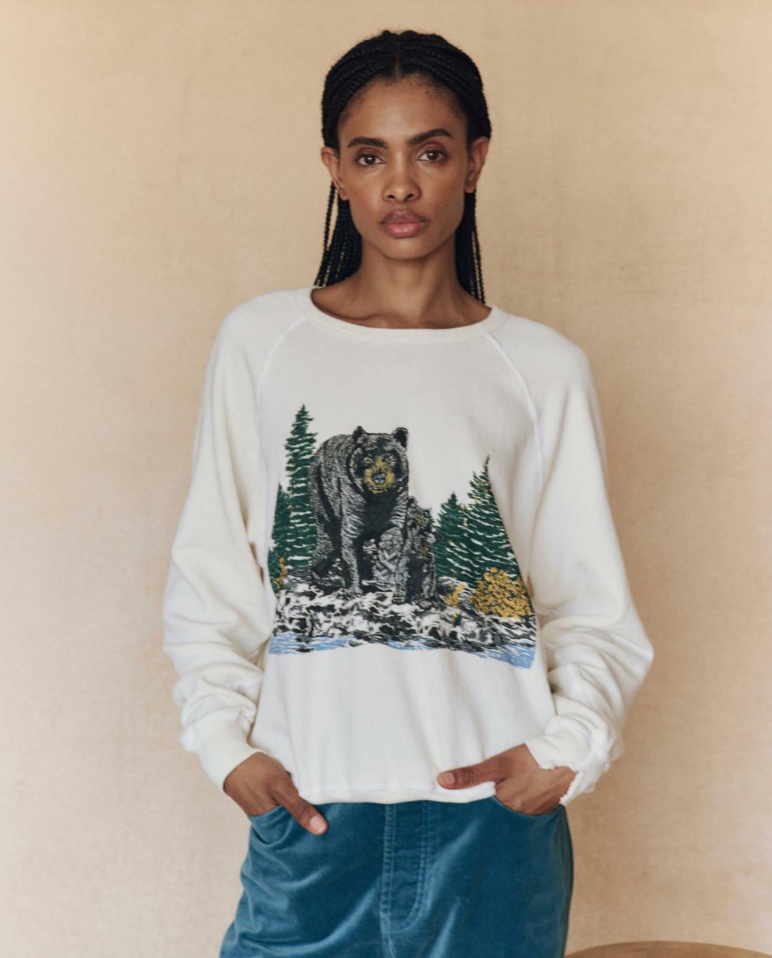 Novelty Tees &amp; Sweats | Women The Great. The College Sweatshirt. Graphic Washed White With Black Bear Graphi