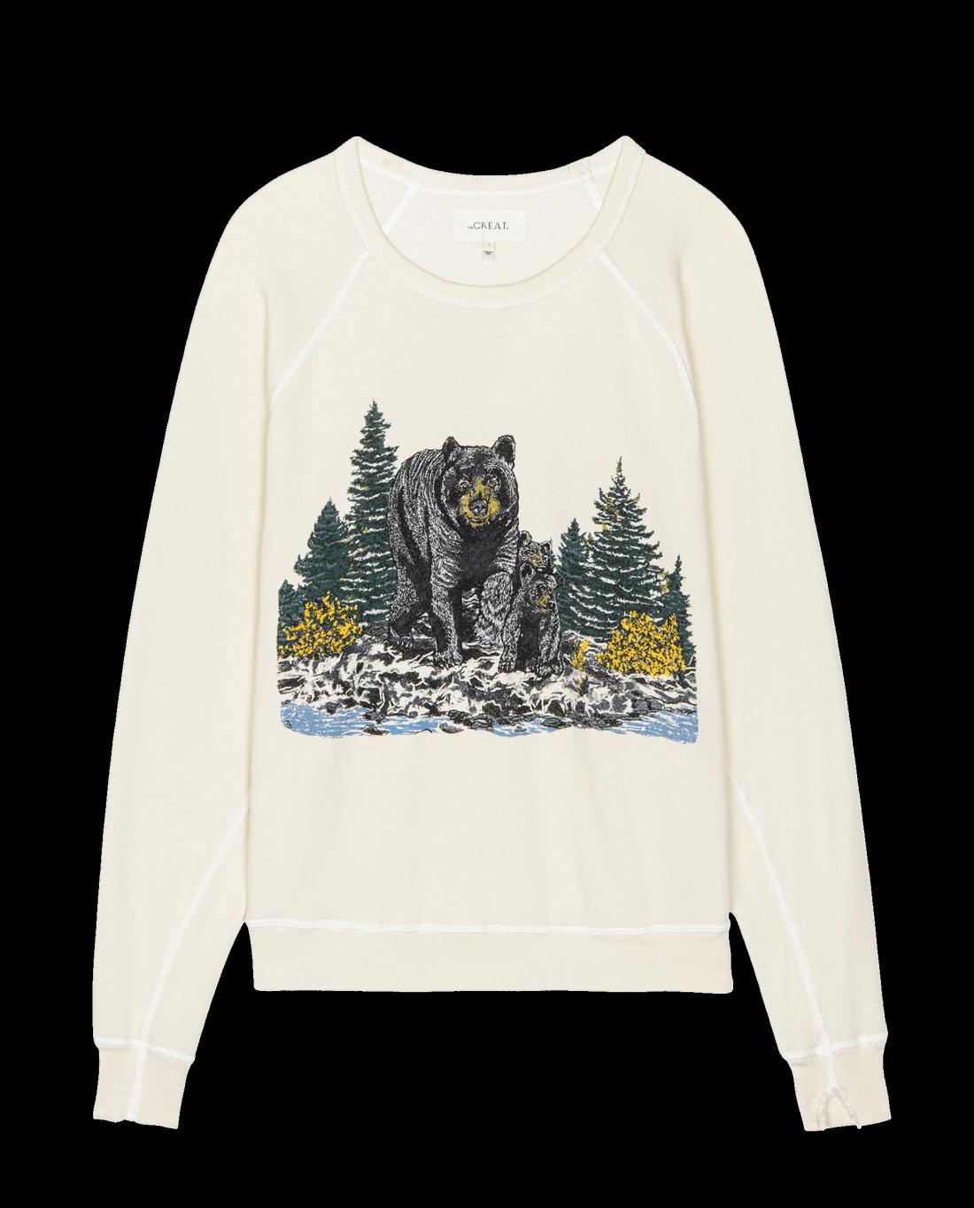 Novelty Tees &amp; Sweats | Women The Great. The College Sweatshirt. Graphic Washed White With Black Bear Graphi