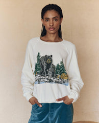 Novelty Tees &amp; Sweats | Women The Great. The College Sweatshirt. Graphic Washed White With Black Bear Graphi