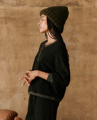 Novelty Tees &amp; Sweats | Women The Great. The Fleece Henley Sweatshirt. Almost Black